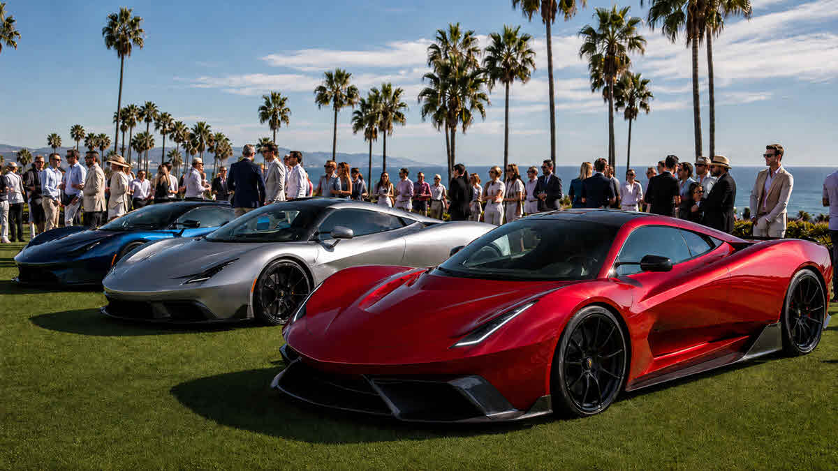 Exotic hypercars and supercars displayed at a Southern California car show event on a sunny day